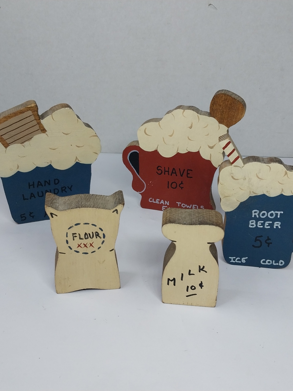 Vintage Wooden Farm House Country Kitchen Shelf Sitters Milk Root Beer Shave